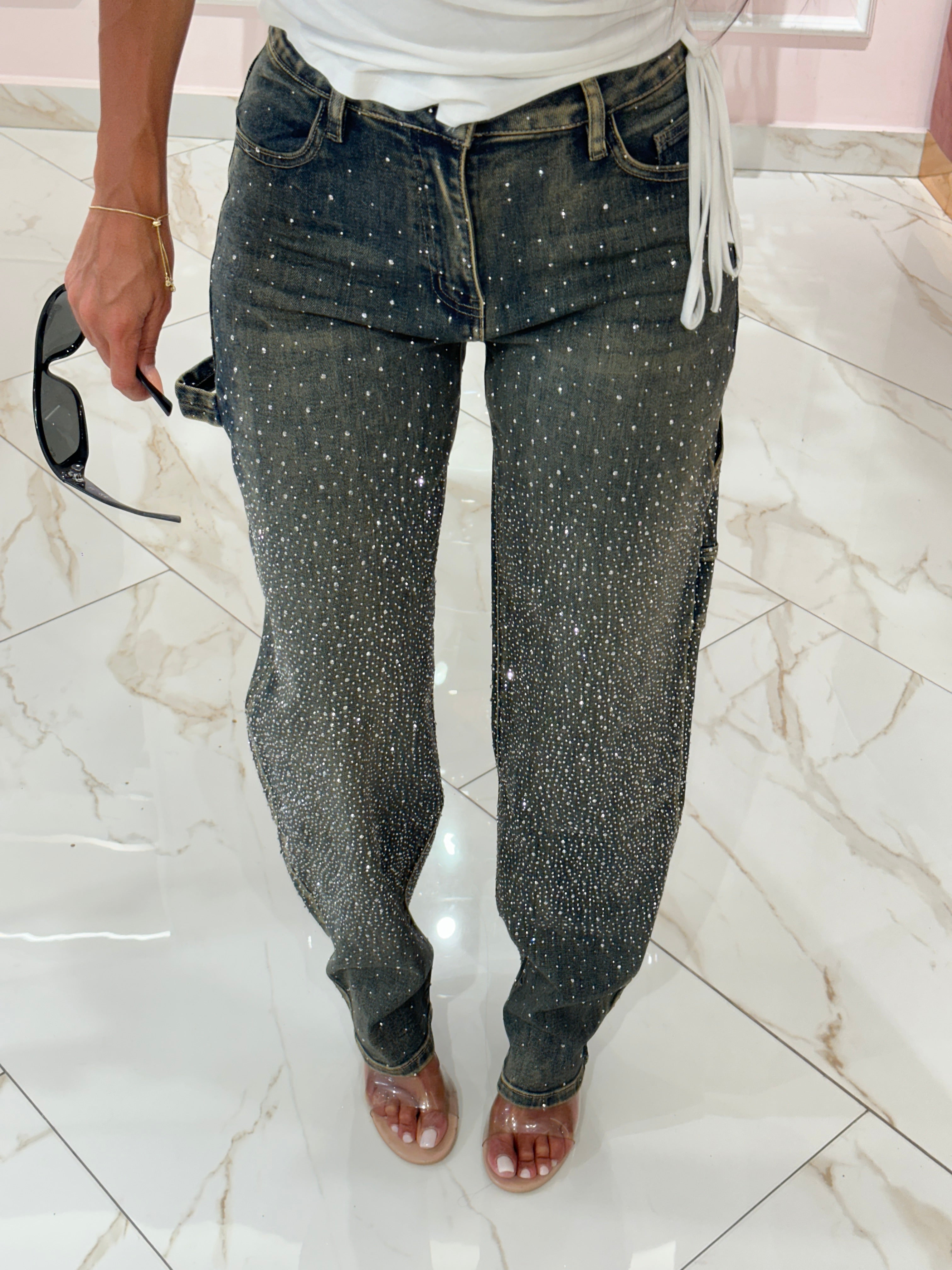 Jeans Balloon Strass Sabbiato