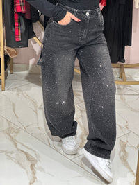 Jeans Baggy Strass Nero