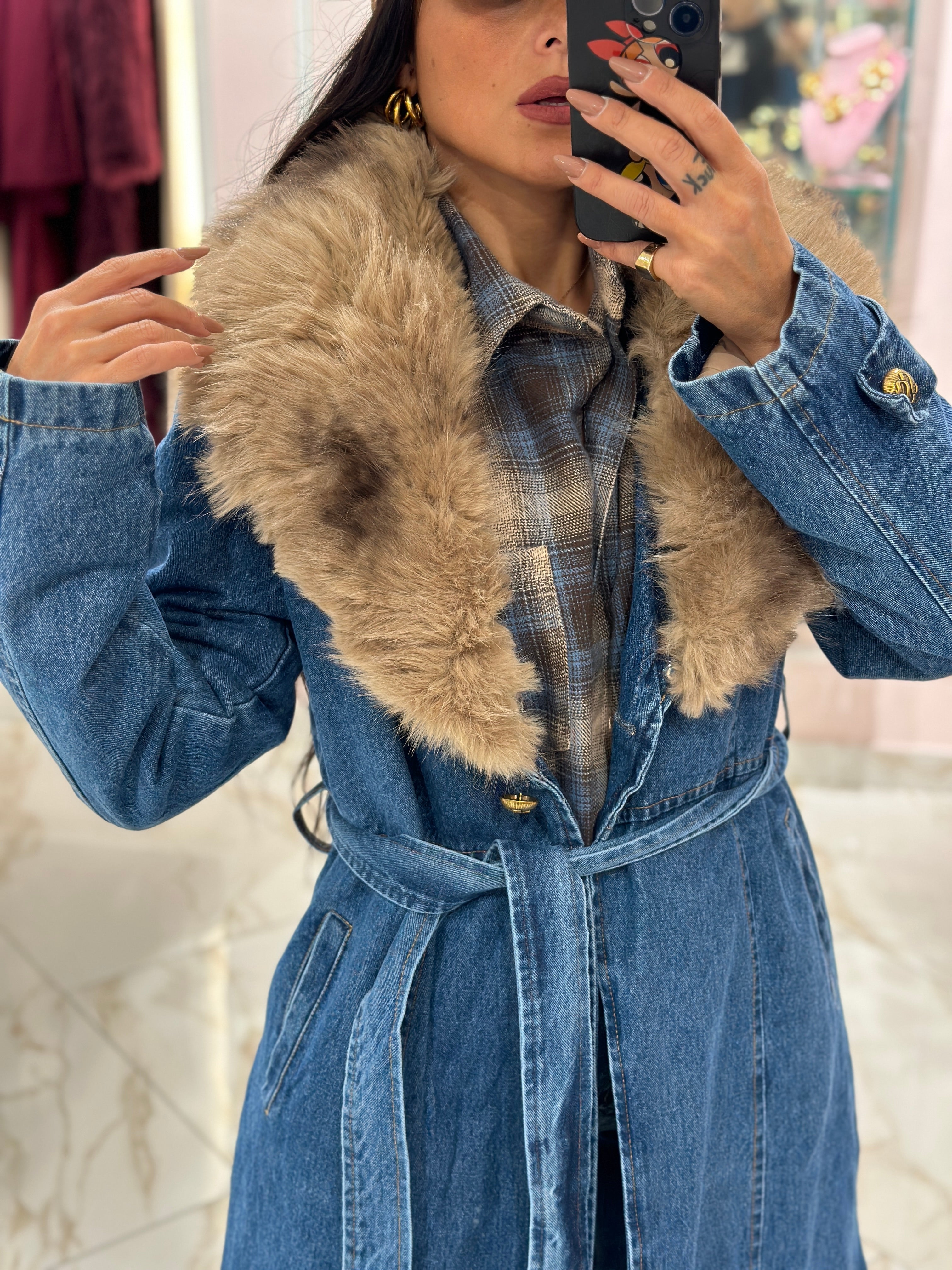 Cappotto Denim con Pelliccia
