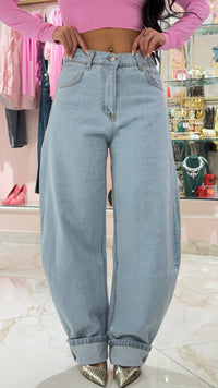 Jeans Balloon Naomi Tasca Strass Rosa