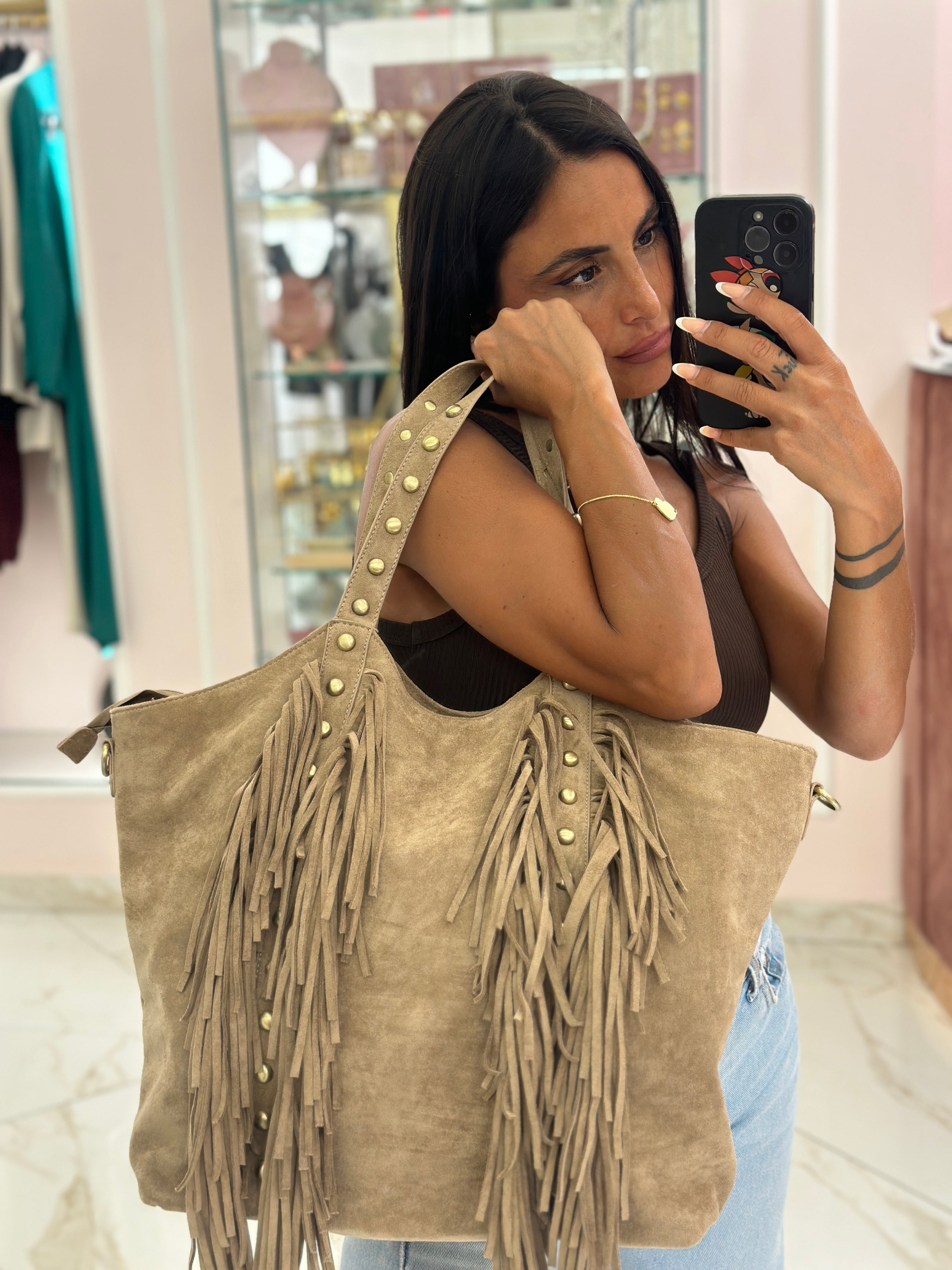 Borsa Frange e Borchie oro
