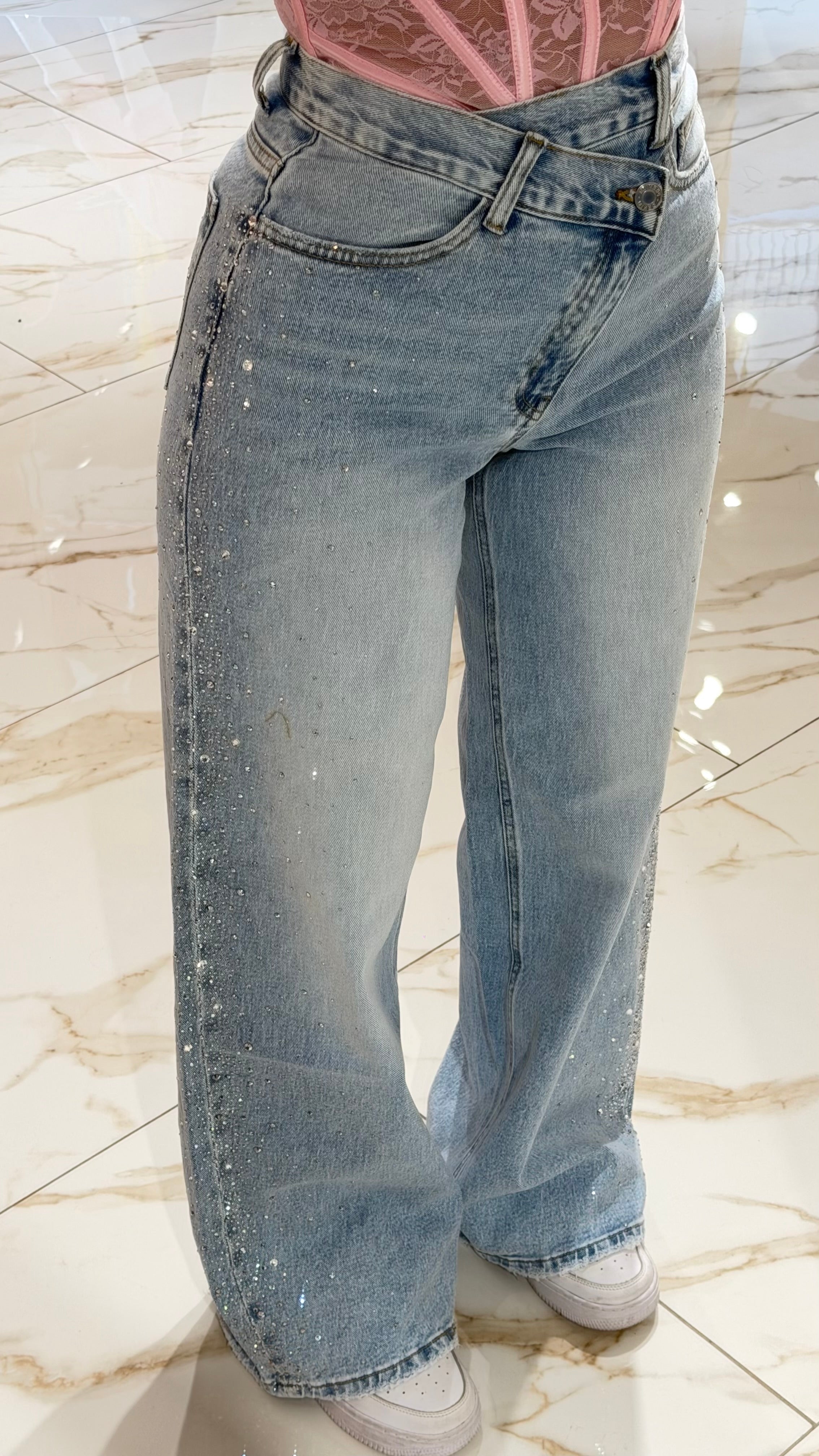 Jeans Strass Bustino Incrocio