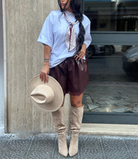 Shorts Ecopelle con Ricami