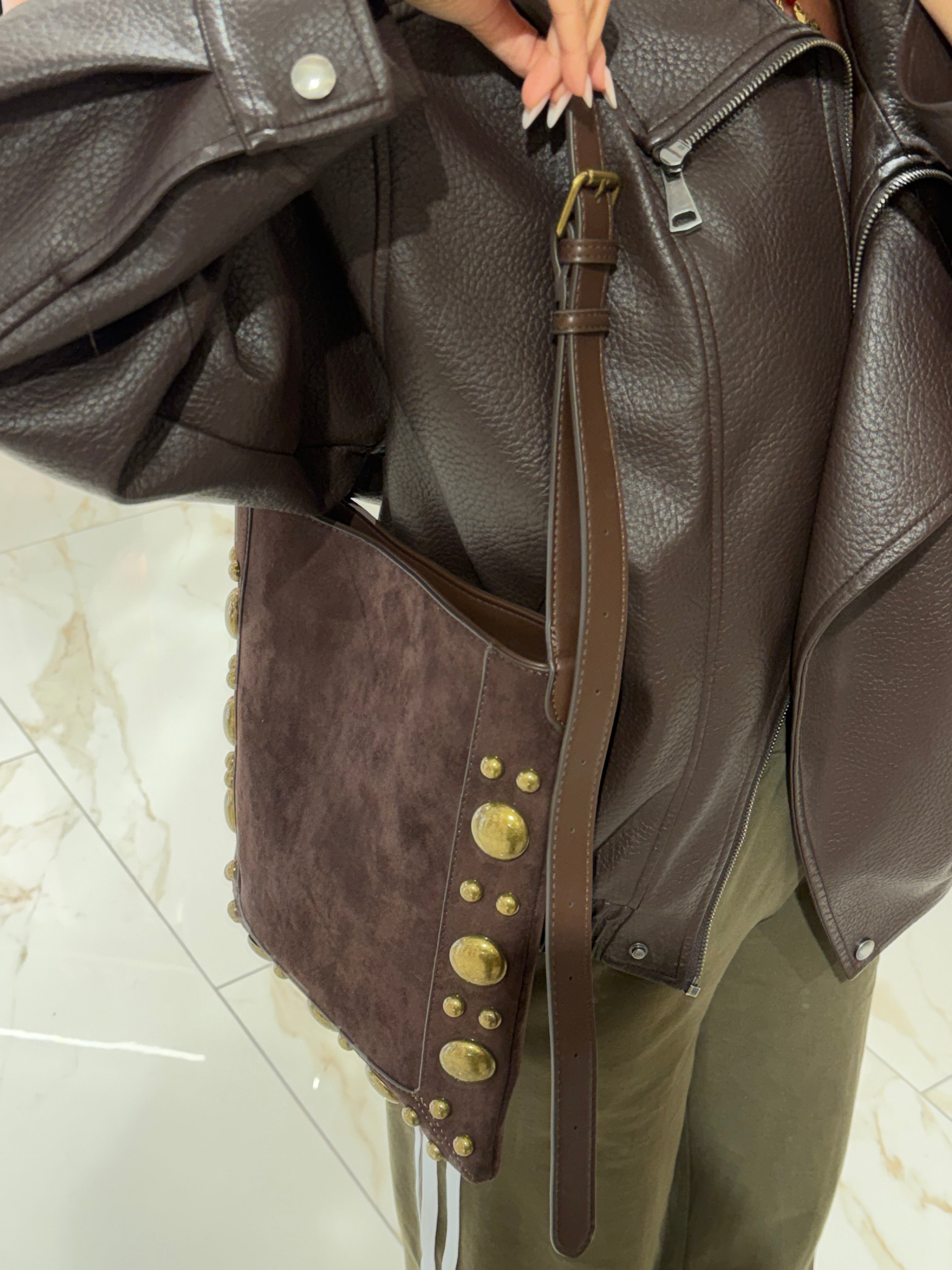 Bag Scamosciata Borchie oro