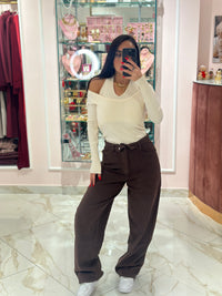 Jeans Bustino Risvolto Marrone