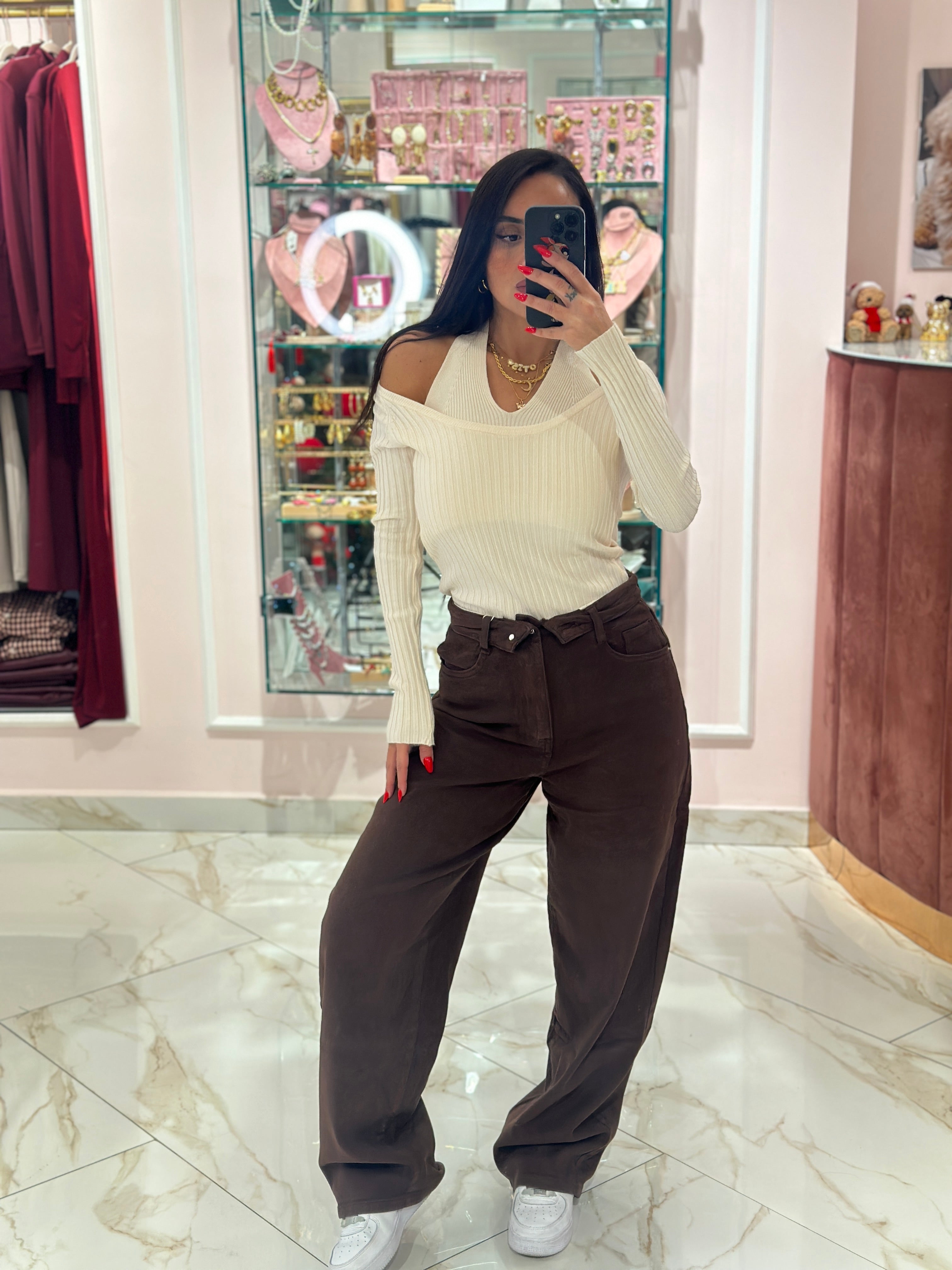 Jeans Bustino Risvolto Marrone