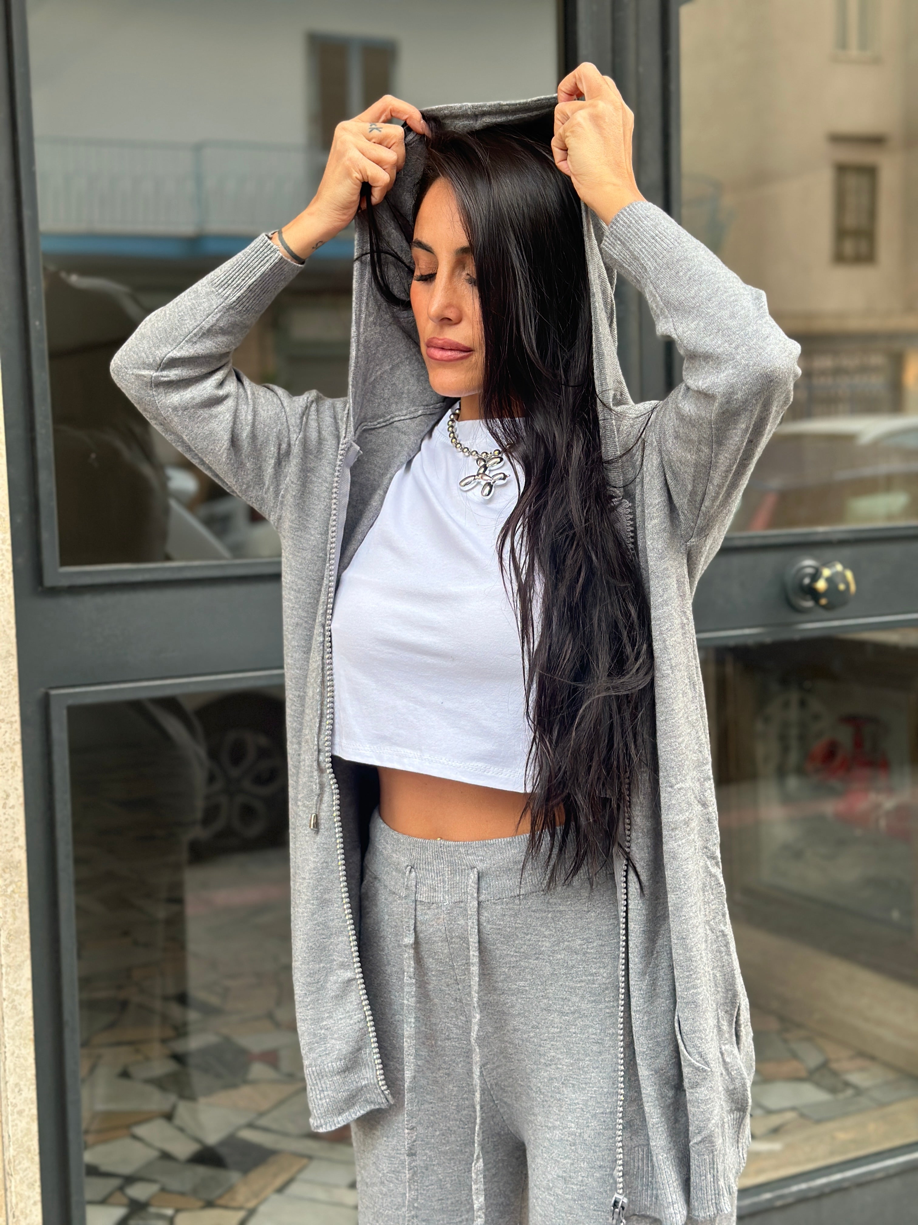 Coordinato Lana Con Zip Strass