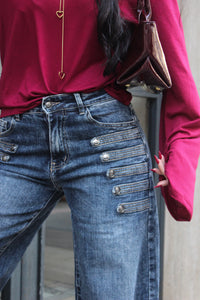 Jeans Baggy Fit Bottoni Laterali