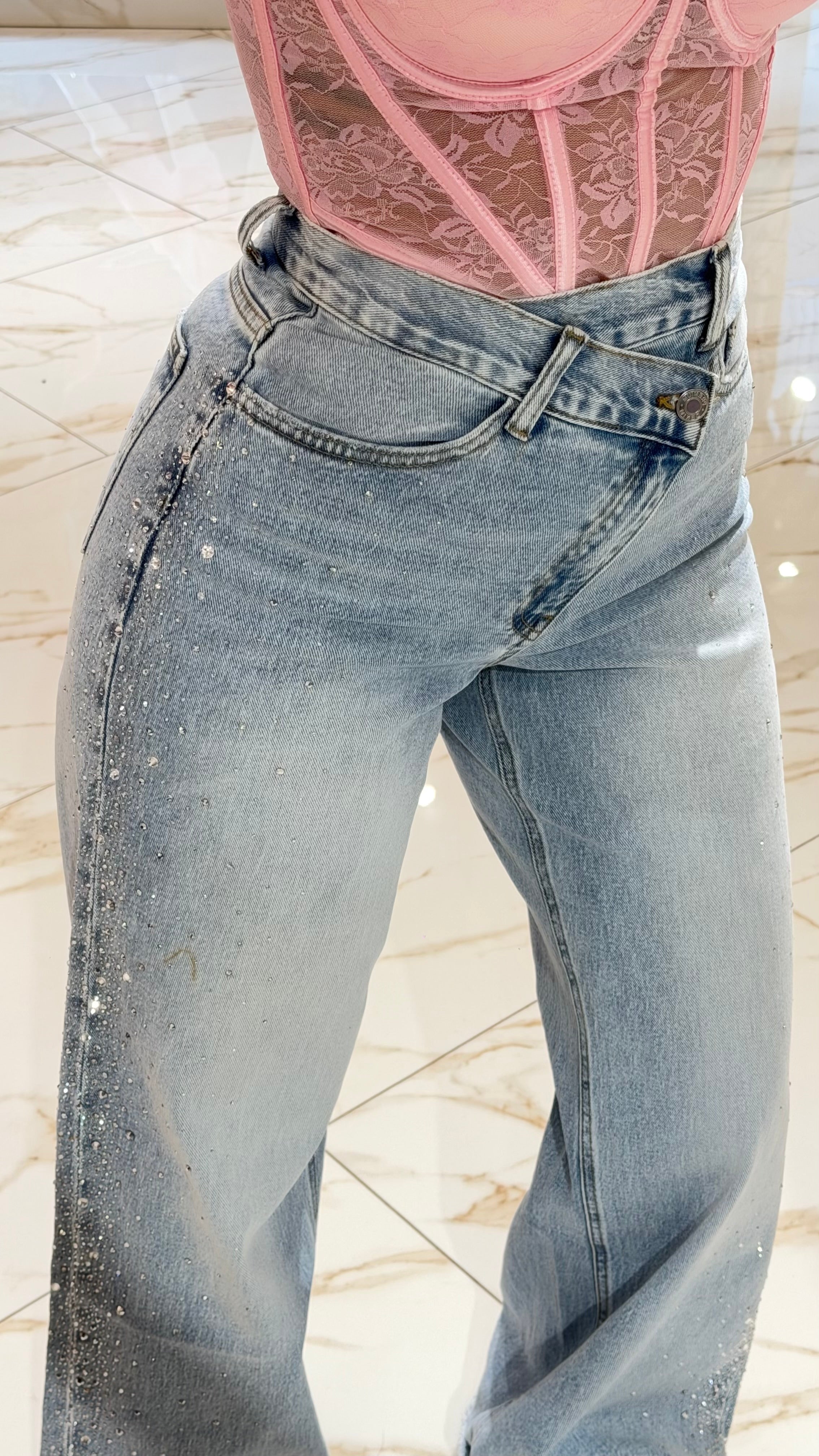 Jeans Strass Bustino Incrocio