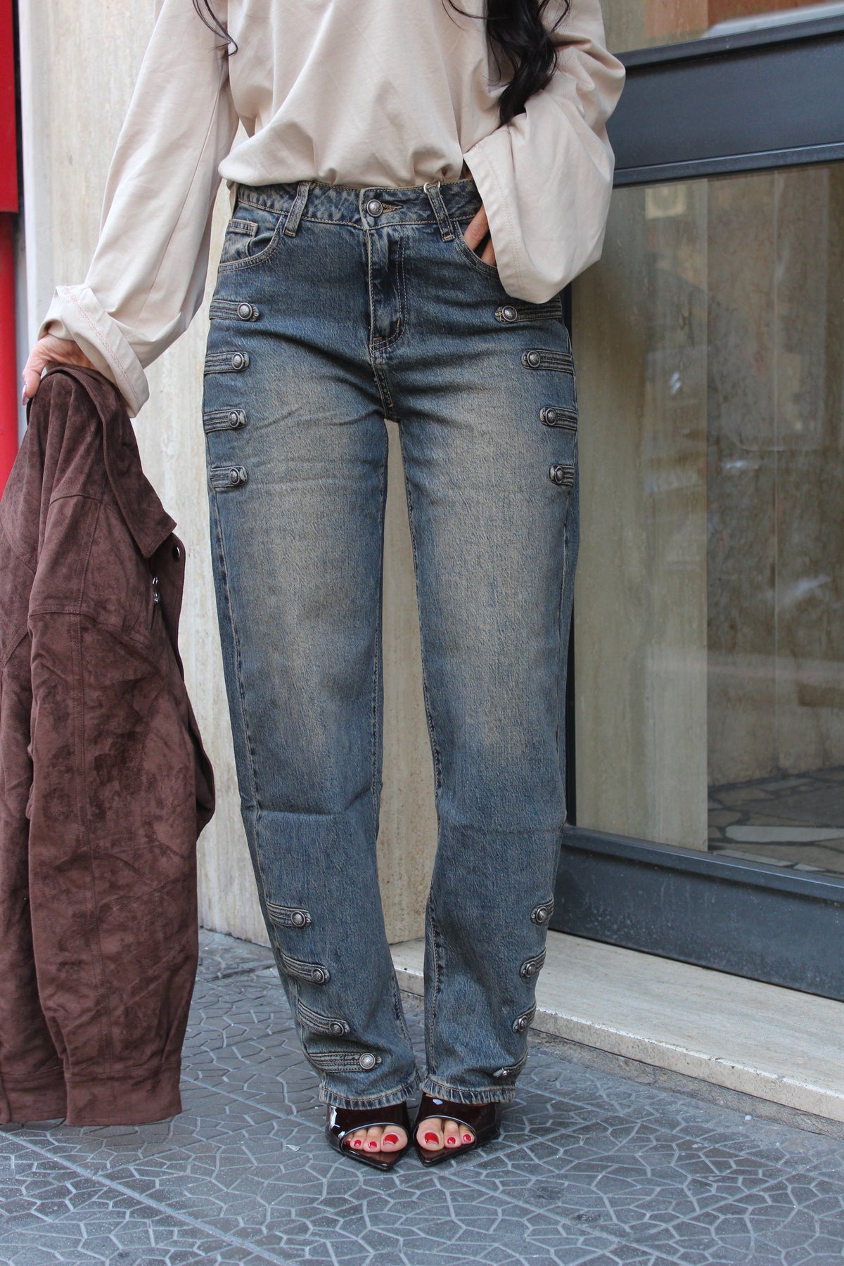 Jeans Sabbia Bottoni