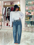 Jeans Bustino Risvolto Strass