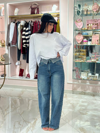 Jeans Bustino Risvolto Strass