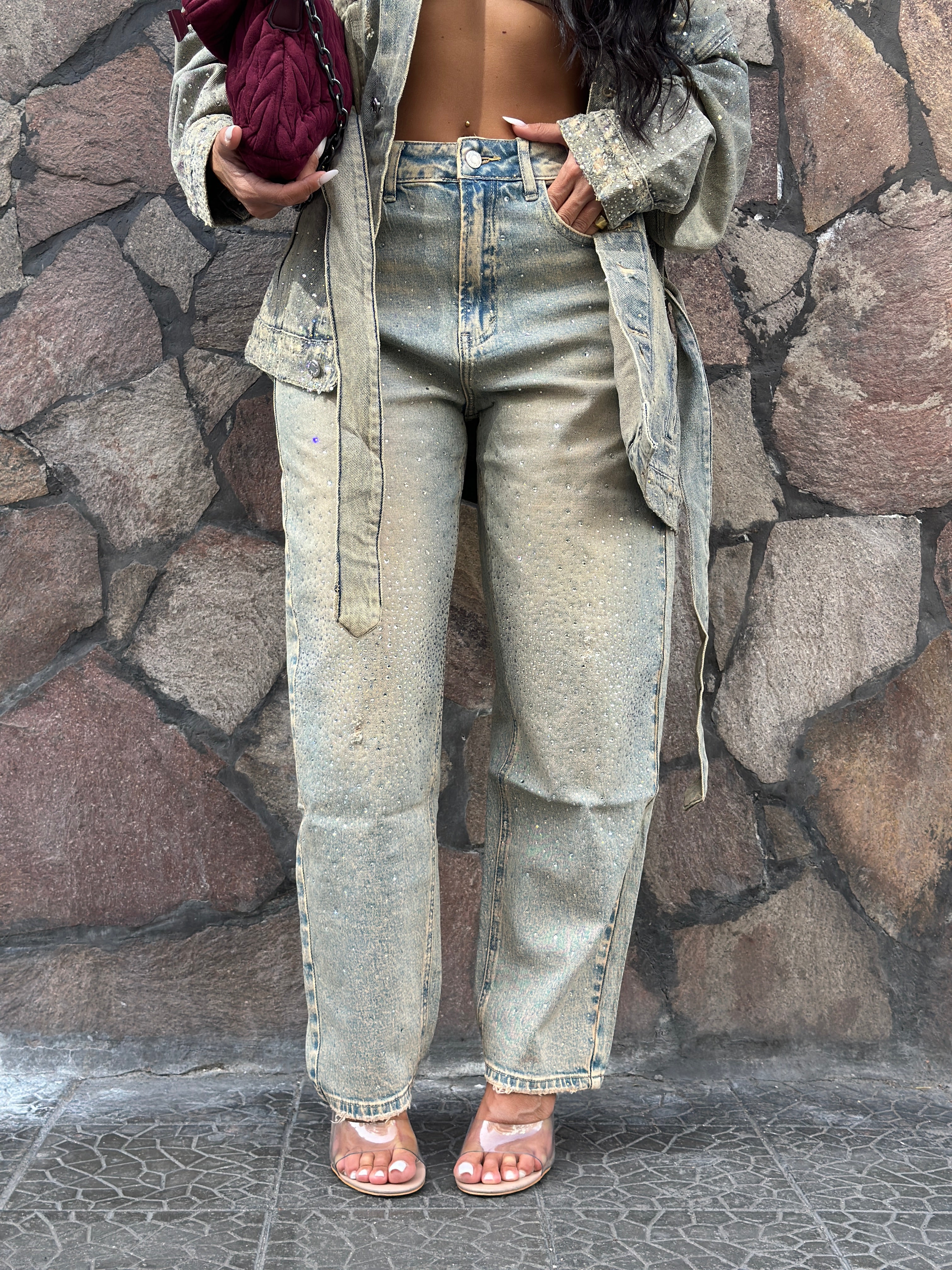 Jeans Balloon Sabbia Strass