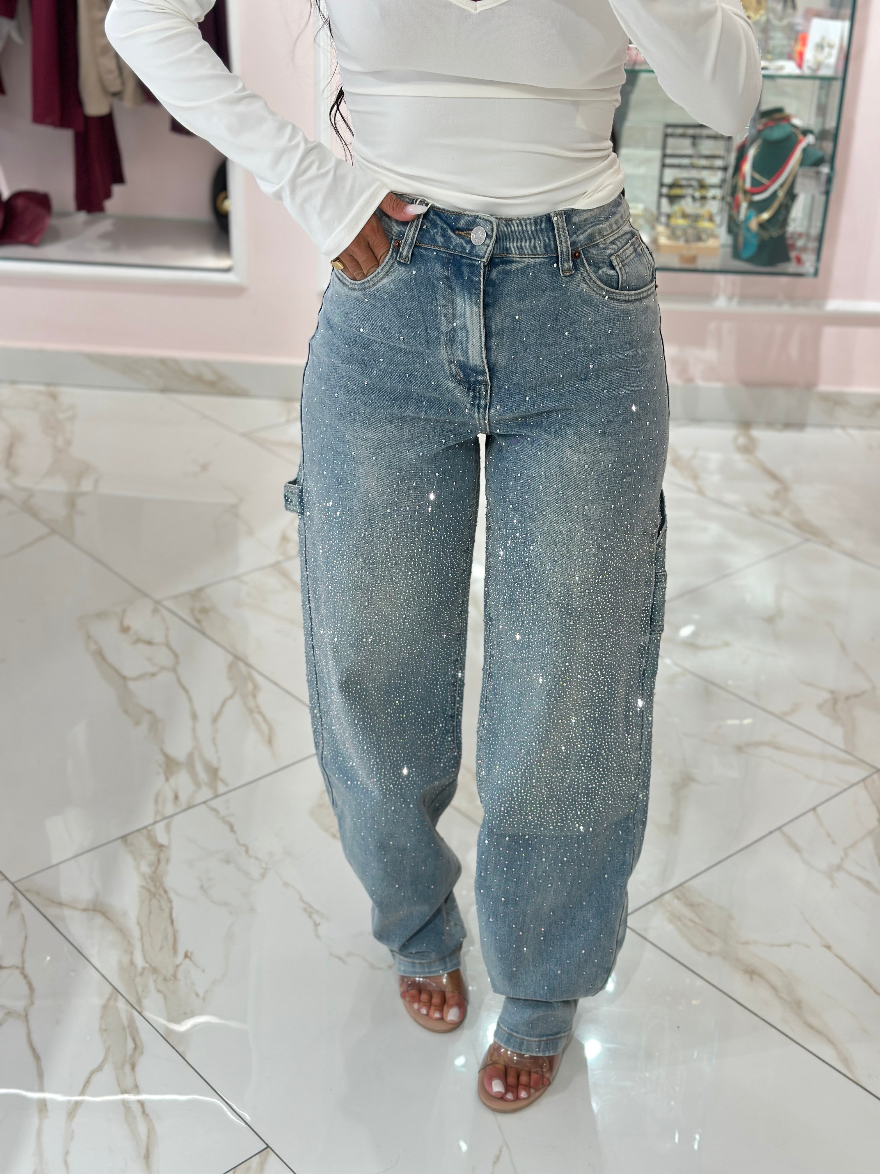 Jeans Chiaro Baggy Strass