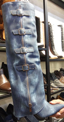 Stivali Ecopelle Effetto Denim