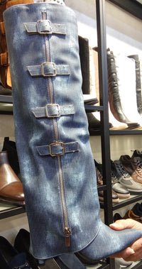 Stivali Ecopelle Effetto Denim
