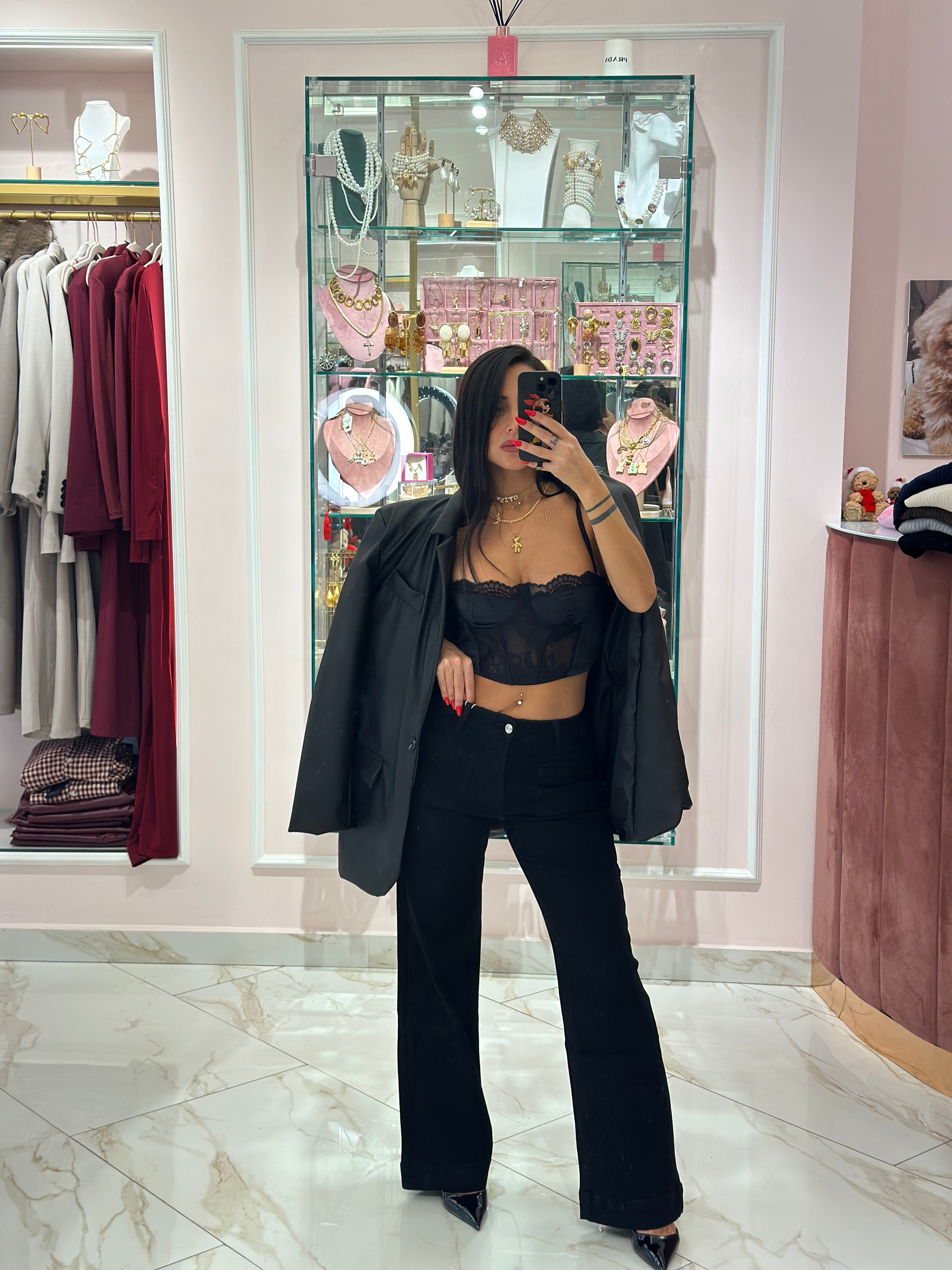 Jeans Palazzo Nero Con taschini