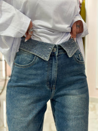 Jeans Bustino Risvolto Strass