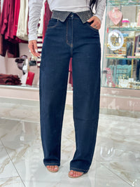 Jeans Bustino Risvolto Strass