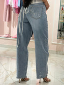 Jeans Stampa Strass Retro