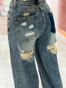 Jeans Wide Leg Strappi sul Retro