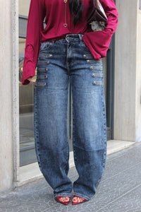 Jeans Baggy Fit Bottoni Laterali