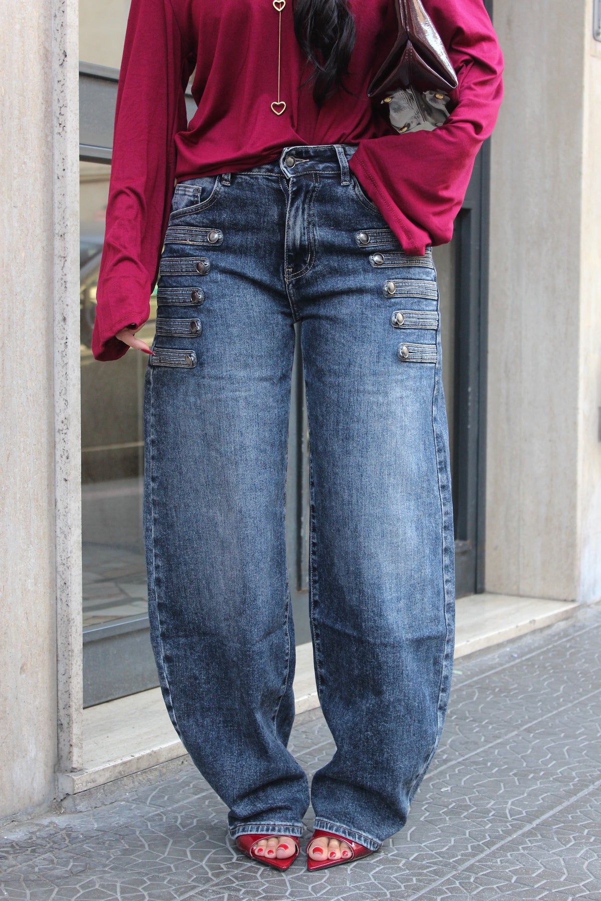 Jeans Baggy Fit Bottoni Laterali