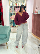 Jeans Baggy Strass Grigio