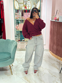 Jeans Baggy Strass Grigio