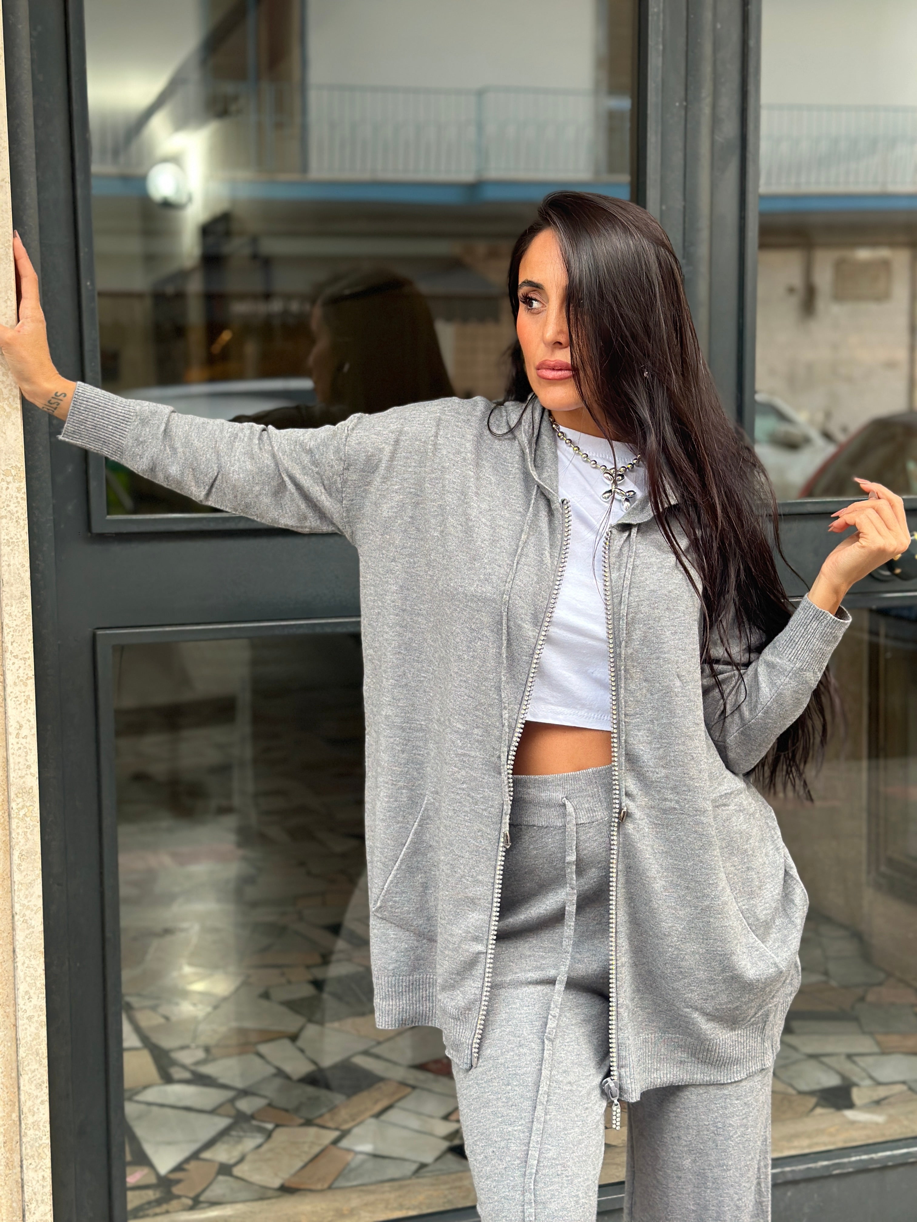 Coordinato Lana Con Zip Strass