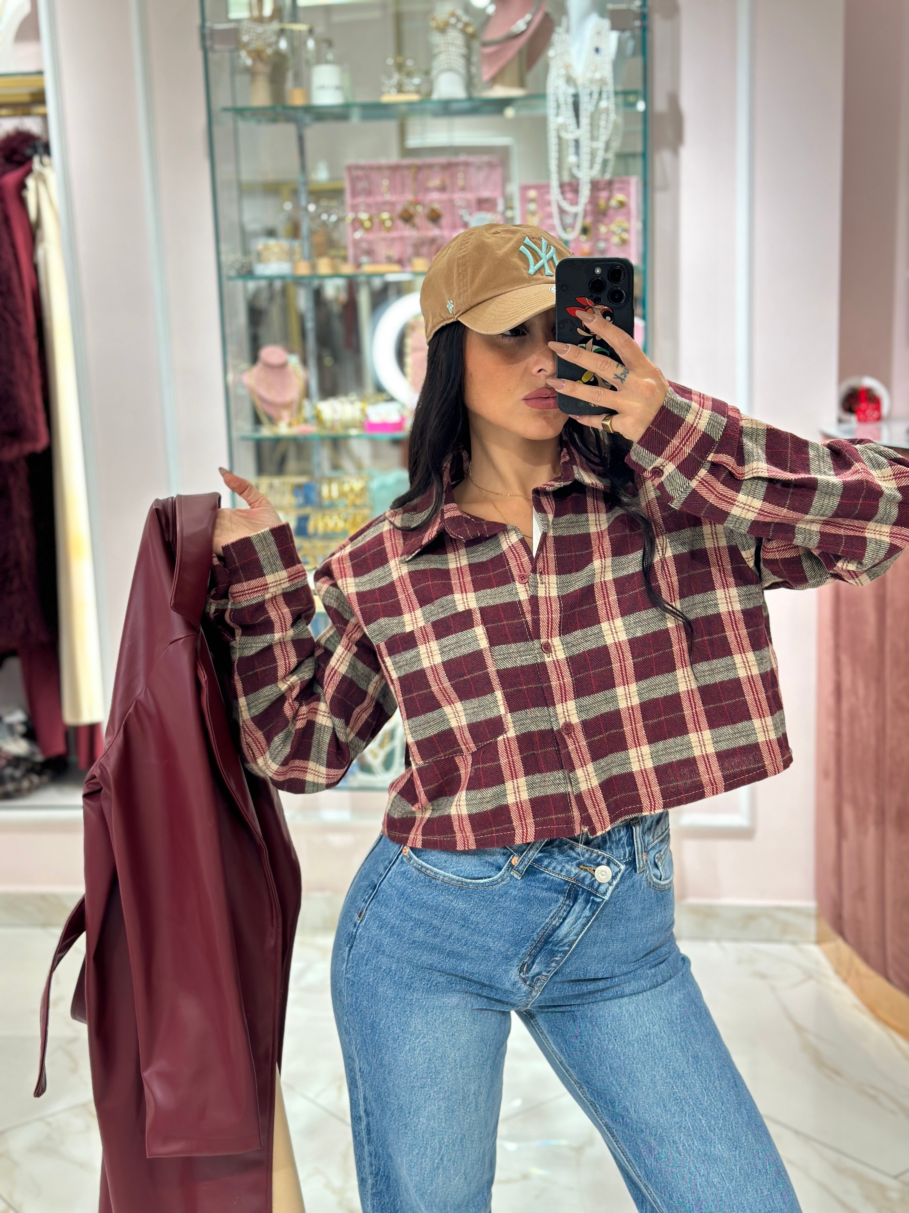 Camicia Crop Quadri con Spalline