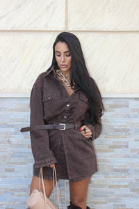 Abito Camicia Denim Con Cintura