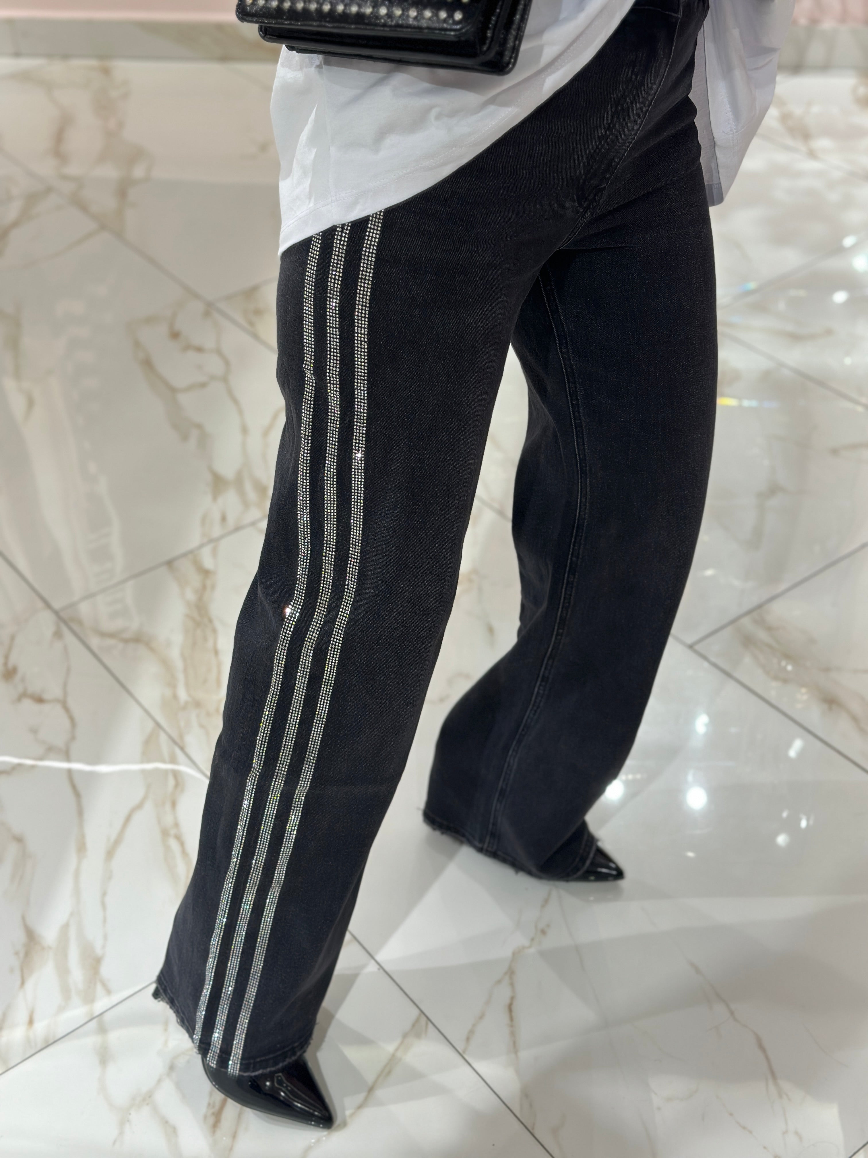 Jeans Strisce Strass