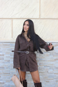 Abito Camicia Denim Con Cintura