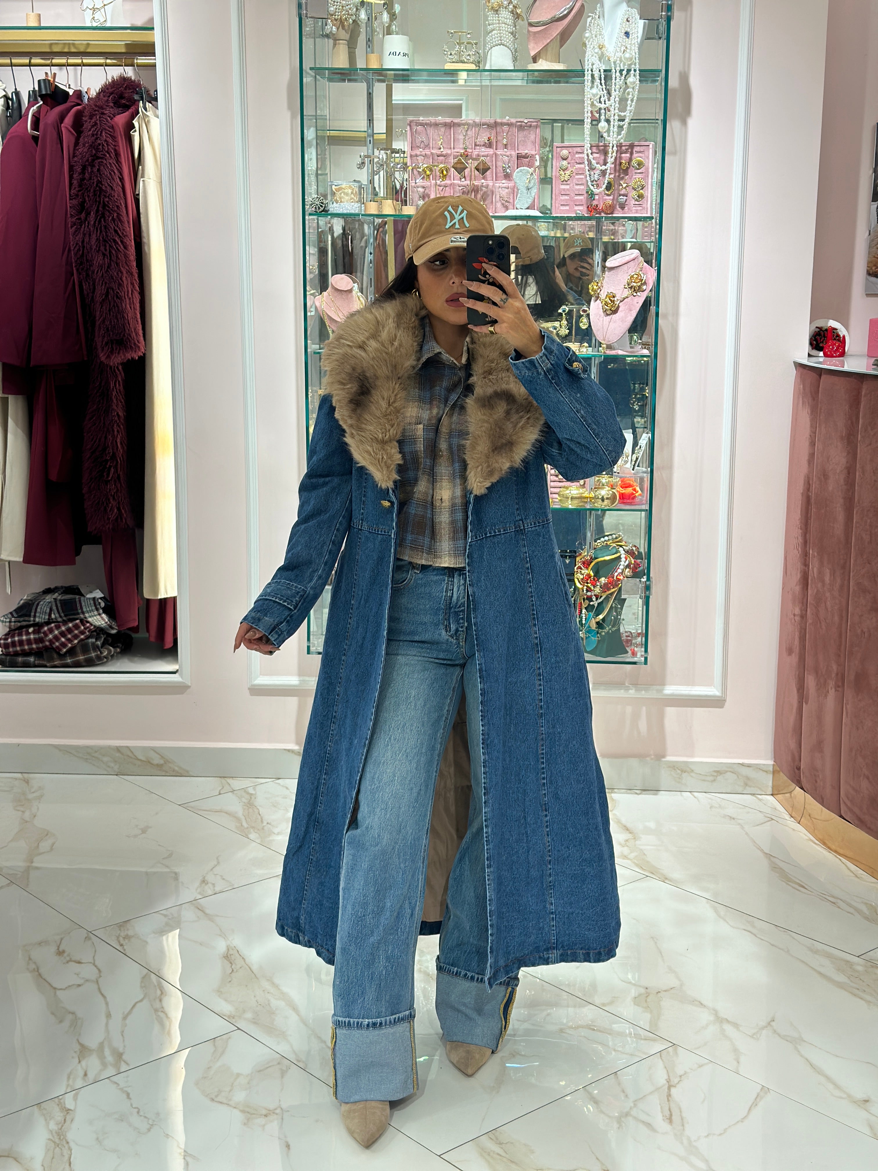 Cappotto Denim con Pelliccia