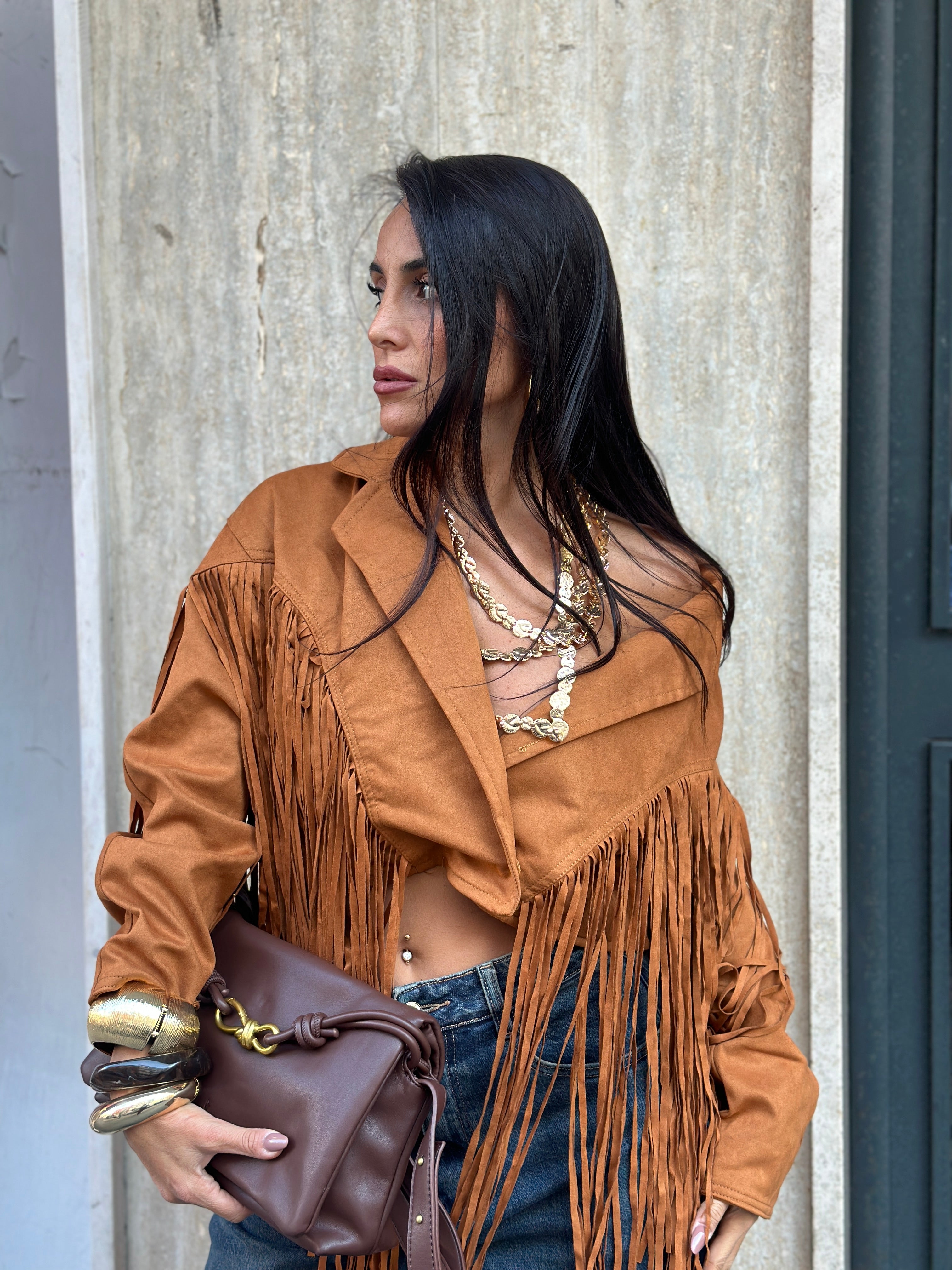 Giacca Frange Scamosciata