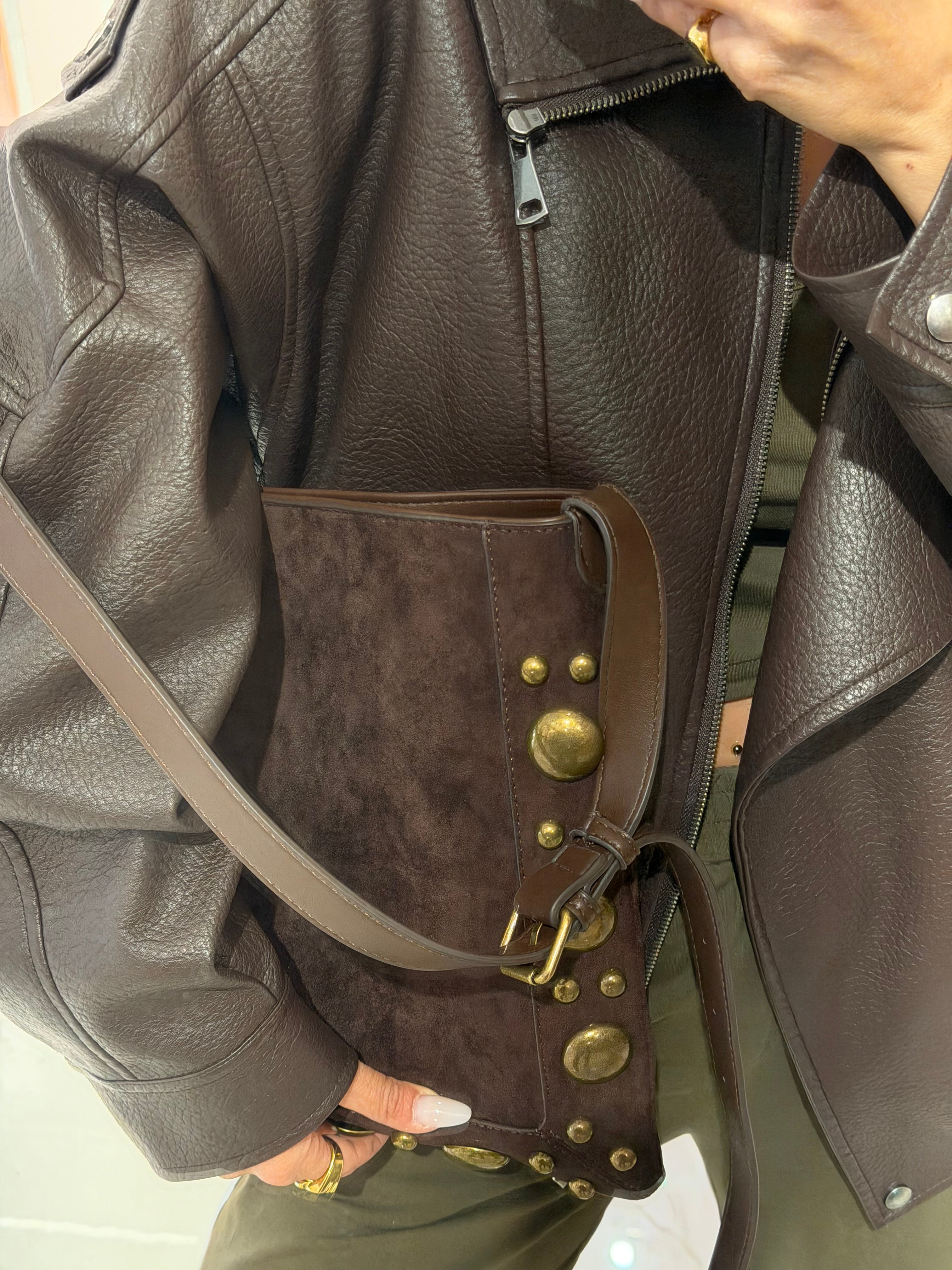 Bag Scamosciata Borchie oro