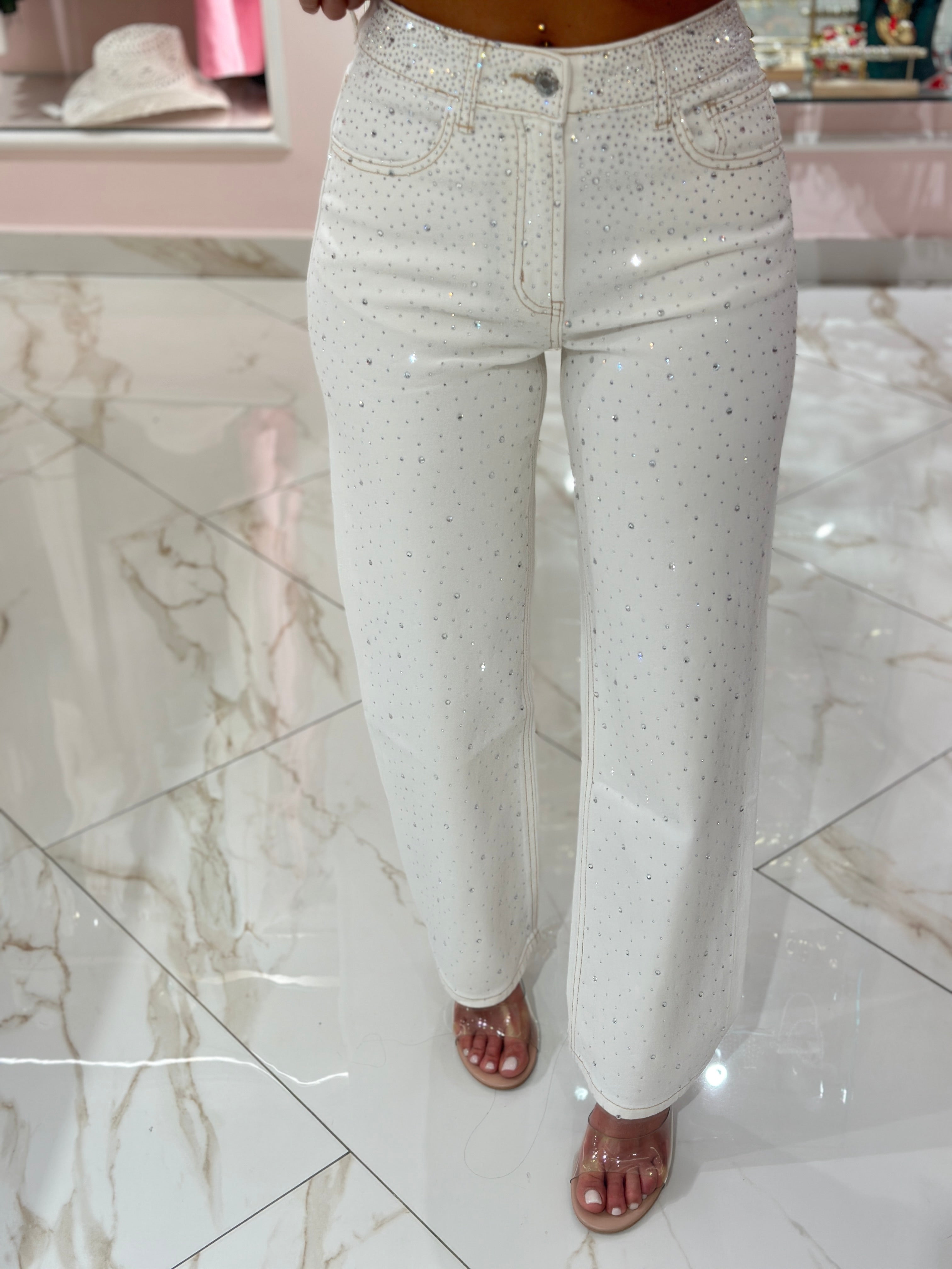Jeans White Strass