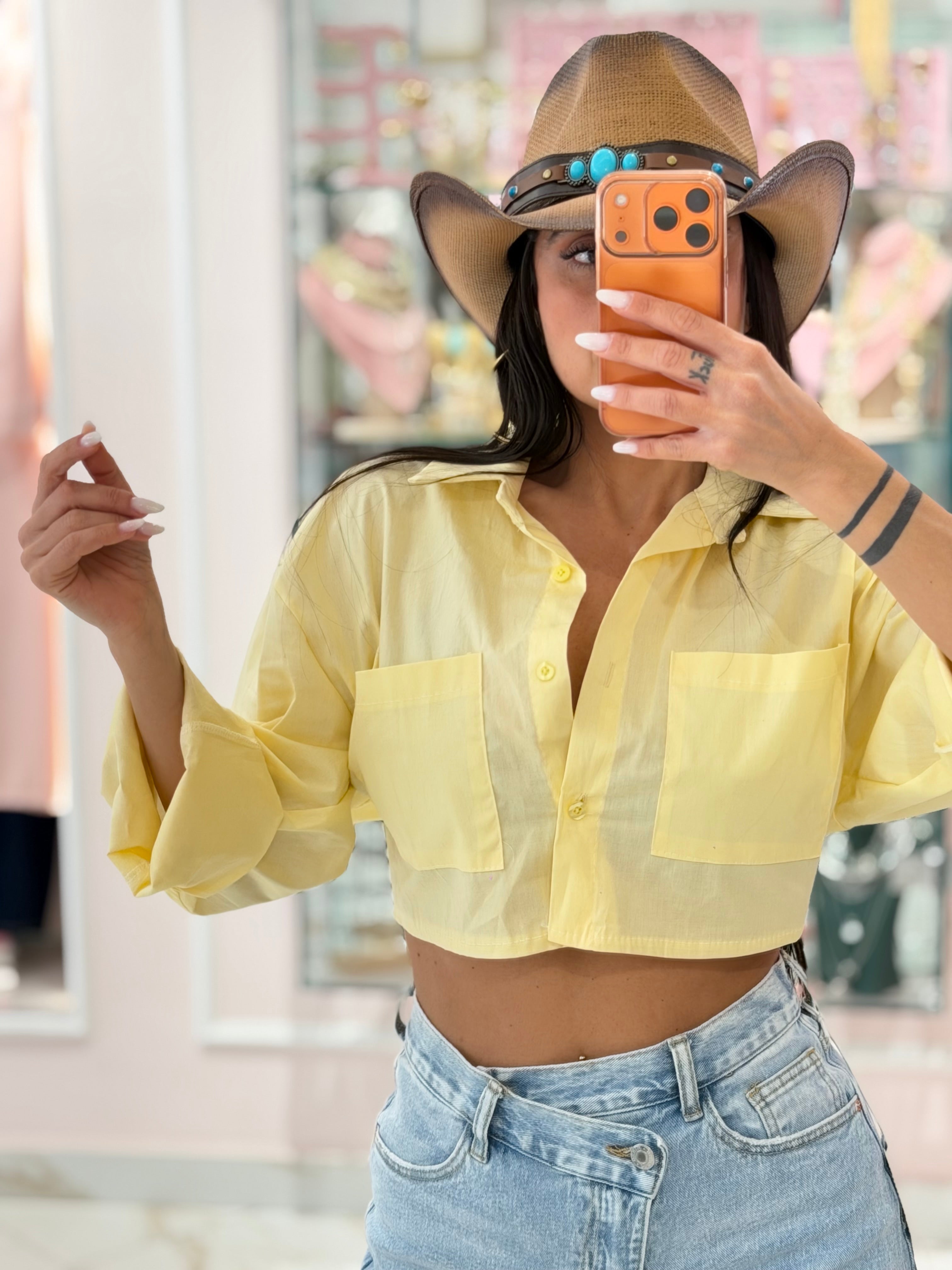 Camicia Crop con Lacci Retro