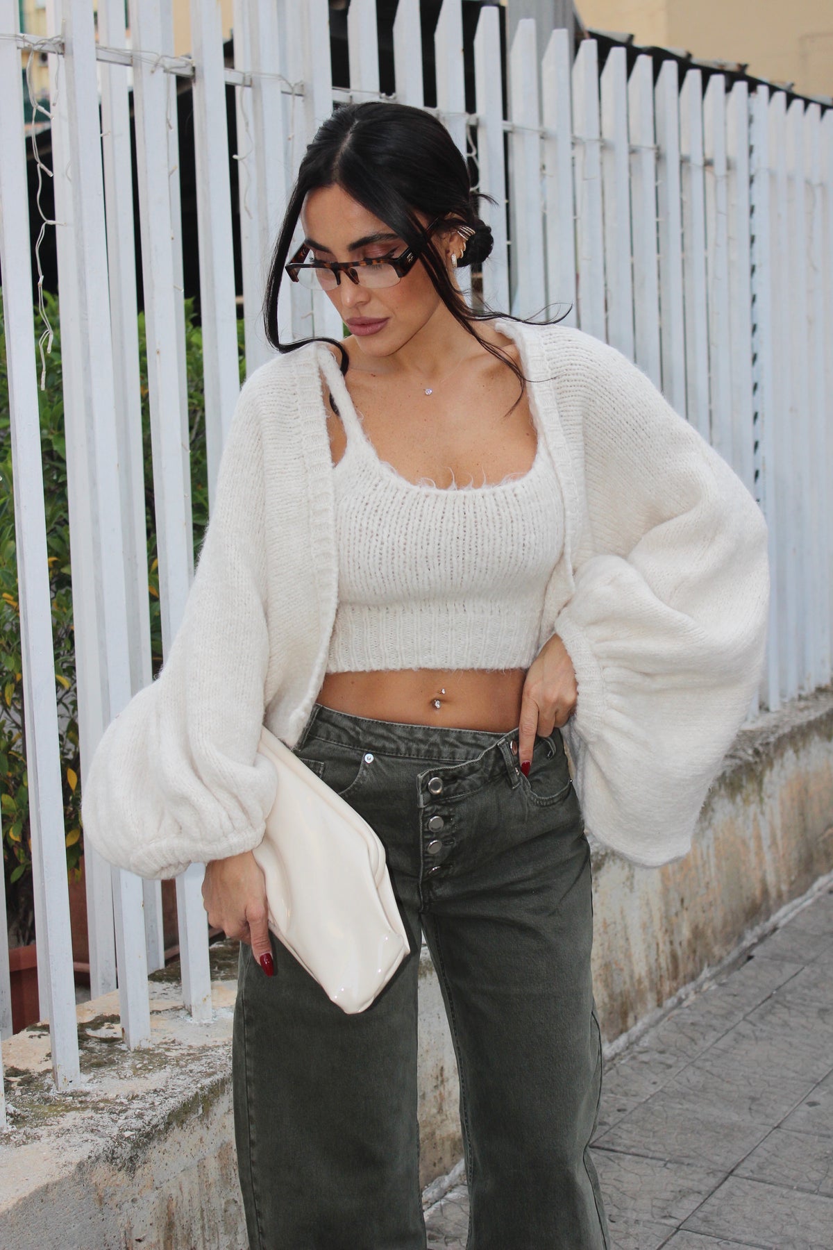 Jeans Green Chiusura Asimmetrica