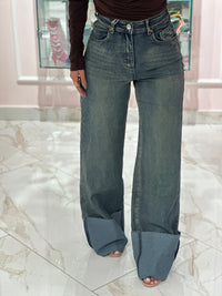 Jeans Sabbiato Risvolto Ampio